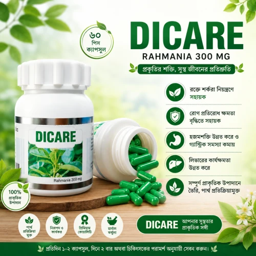 DICARE 300mg Capsule 60pcs | Rehmania Ayurvedic Medicine | DICARE Capsule for Diabetes & Blood Sugar Support