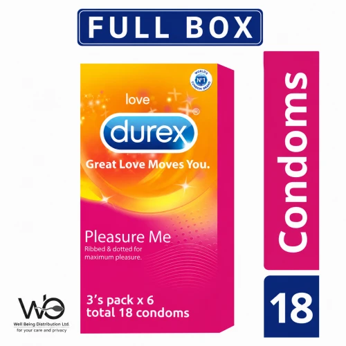 Durex Pleasure Me Condom 18pcs Full Box | Ribbed & Dotted Extra Stimulation | Lubricated Natural Latex Condom