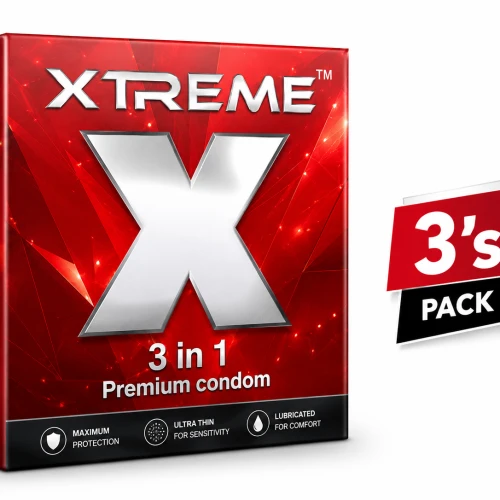 Xtreme 3 in 1 Premium Condom 3pcs Pack | Dotted, Ribbed & Contoured Textured Condom | Peach Essence