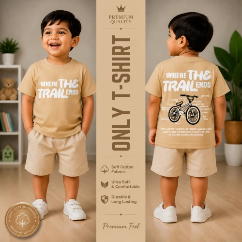 Premium Soft Cotton T-Shirt For Baby Boys (2-3 Years) | Premium Mustard Yellow Emboss Print Half Sleeve Kids T-Shirt