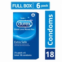 Durex Extra Safe Condom 18pcs Full Box | Thick & Extra Lubricated Natural Latex Condom | Regular Fit