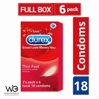 Durex Thin Feel Condom 18pcs Full Box | Thin & Lubricated Natural Latex Condom | Regular Fit 56mm