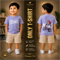 Premium Soft Cotton T-Shirt For Baby Boys (2-3 Years) | Lavender Emboss Print Half Sleeve Kids T-Shirt