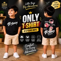 Premium Soft Cotton T-Shirt For Baby Boys (4-5 Years) | Premium Black Emboss Print Half Sleeve Kids T-Shirt